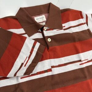 Far Afield Knit Polo Mens L‎ Brown Striped Colorful Preppy 100% Organic Cotton